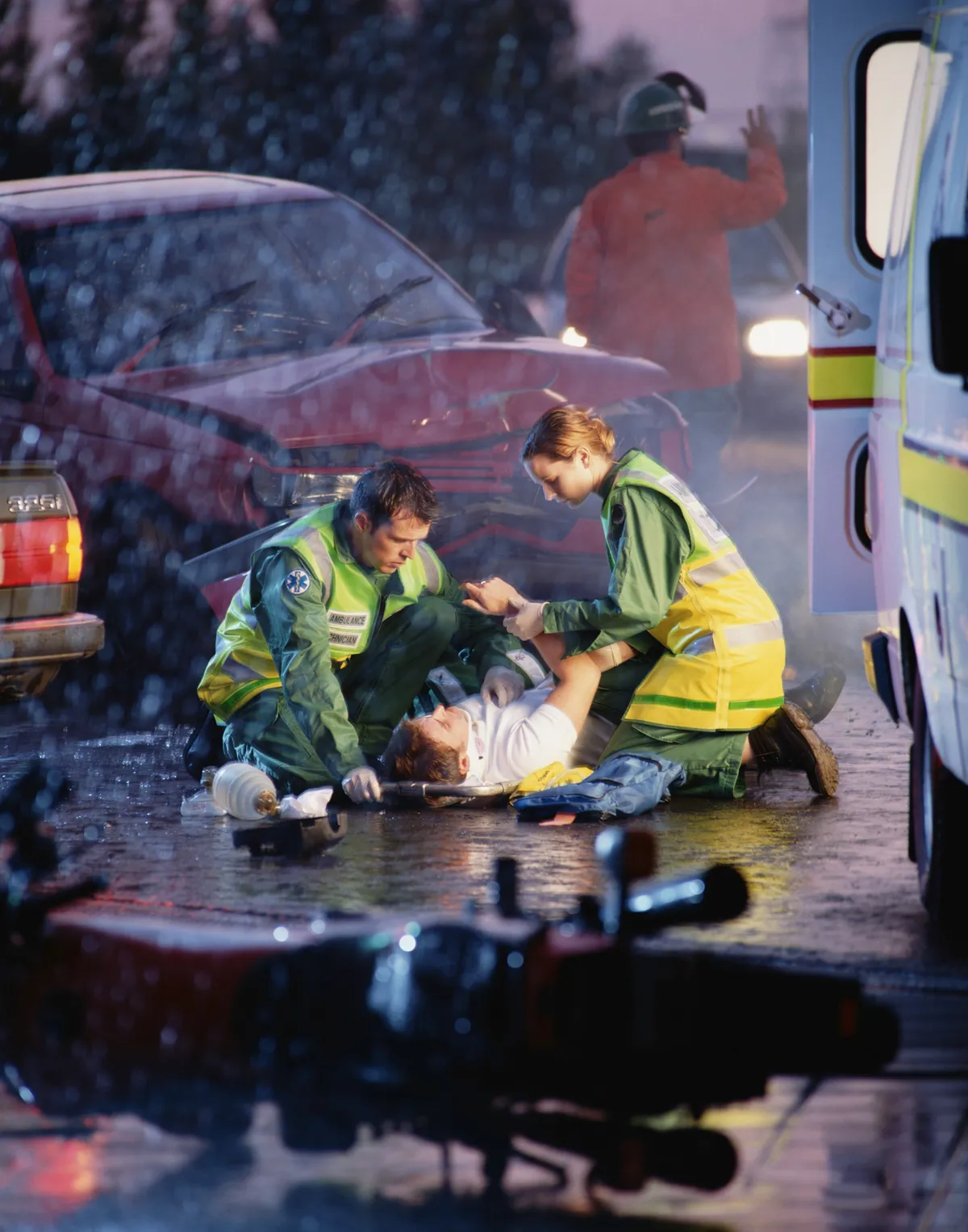 Emergency responders at a vehicle accident
