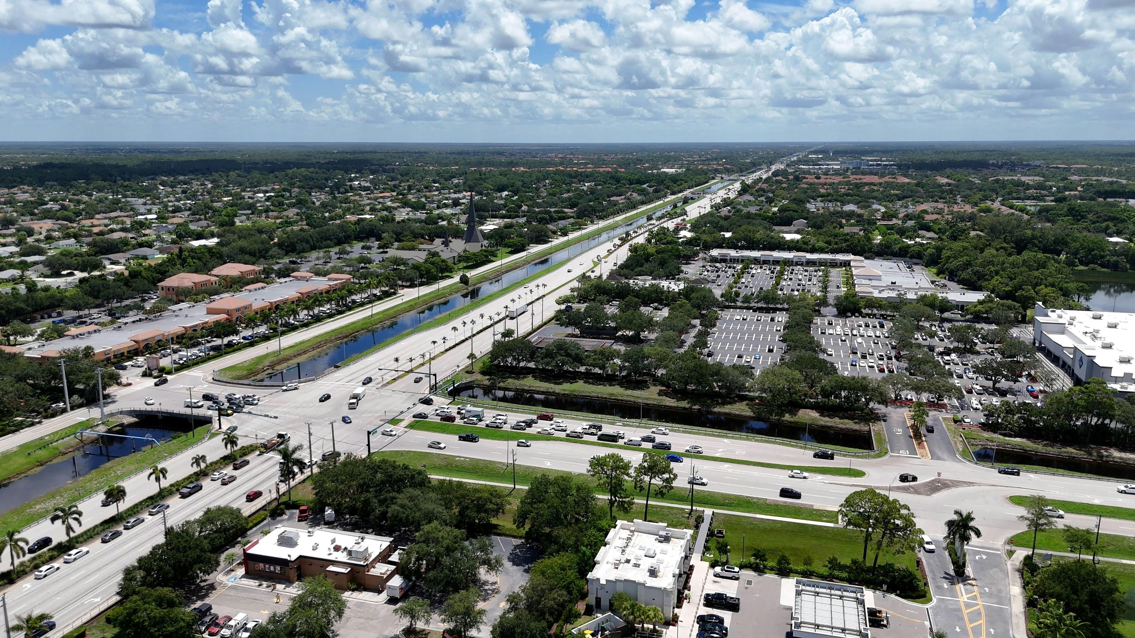 Aerial view of a Southwest Florida community and roadway