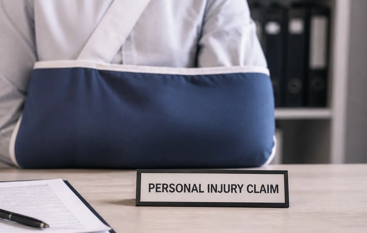 Personal injury claim sign with arm sling