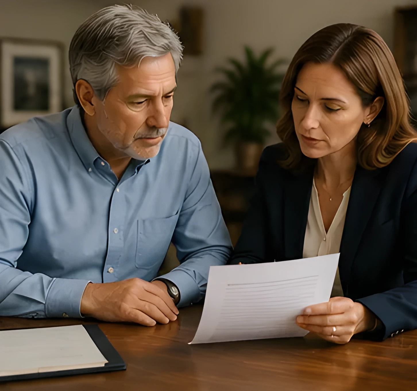 Attorney reviewing slip and fall claim documents with a client