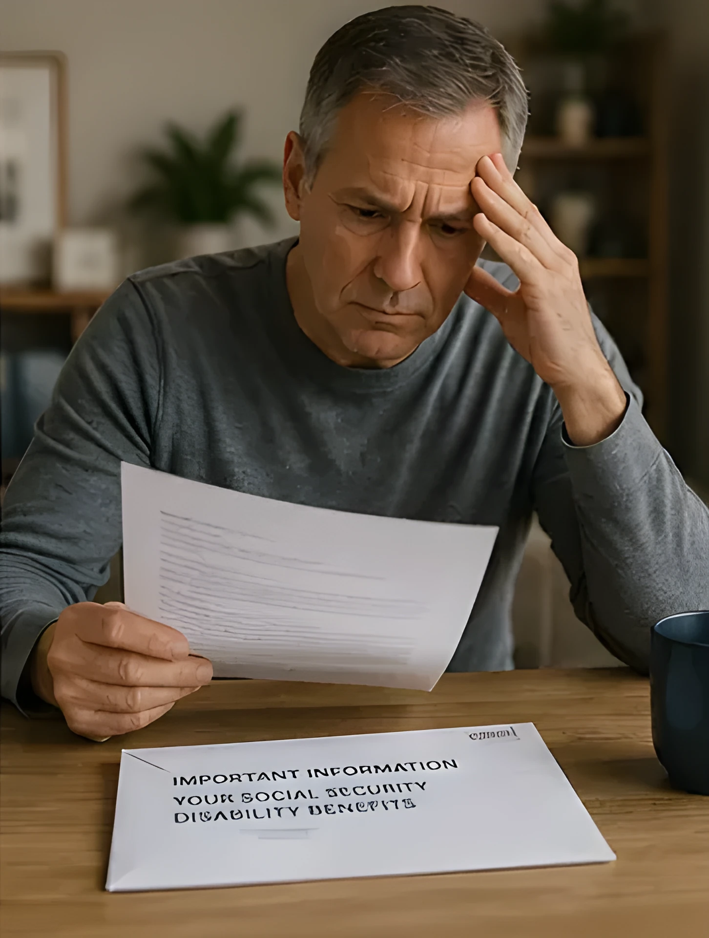 Man reviewing denied disability benefits letter