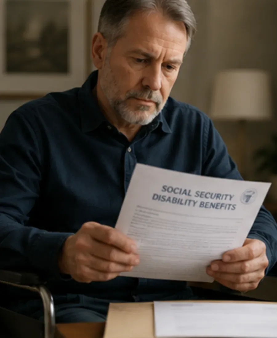 Man reviewing disability hearing paperwork