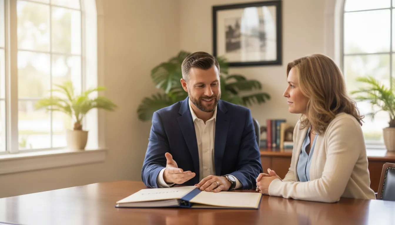 Attorney reviewing long term disability policy options with a claimant